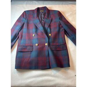 Vintage Collectible Gold Double-Breasted Plaid Womens Blazer  Red & Teal  Size 1